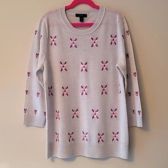 NWOT J.CREW Women's Tippi Flower Embroidered Merino Wool Sweater, Size M - Picture 6 of 10